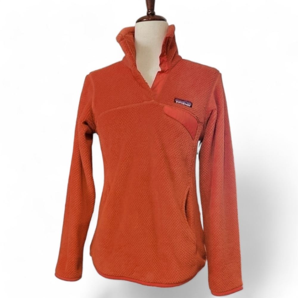 Patagonia Women's Re-Tool SnapT Red Orange Warm Fleece Fall Pullover Sweater, XS